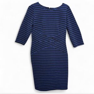 I.N. Studio Navy and Black Striped 3/4th Sleeve Dress Sz 6 Bodycon Cocktail